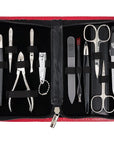3 Swords Germany – brand quality 12 piece manicure pedicure grooming kit set for professional finger & toe nail care with red synthetic leather case - Made in Germany