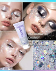 DAGEDA Body Glitter Gel, Body Sequins Shimmer Liquid Eyeshadow, Chunky Glitter for Face Hair Nails, Holographic Cosmetic Laser Powder Festival Glitter Makeup 50ml(Silver)