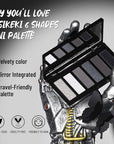 Black Eyeshadow Palette with Mirror Silver Gray Black Tones Matte Shimmer Smokey 6 Colors Mini Eye Shadow Pallet Travel Size Highly Pigmented for Vampire Clown Joker Goth Halloween Makeup