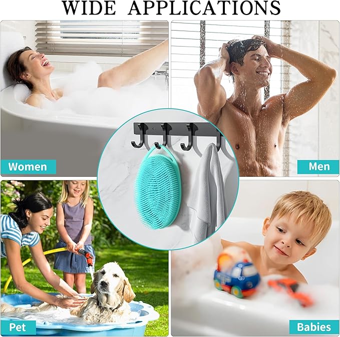 2 Pack Silicone Body Scrubber for Shower, Soft & Gentle Loofah Alternative for Sensitive Skin, Quick-Drying & Hygienic Body Wash Scrubber Brush for Women, Men & Kids (Blue & Green)