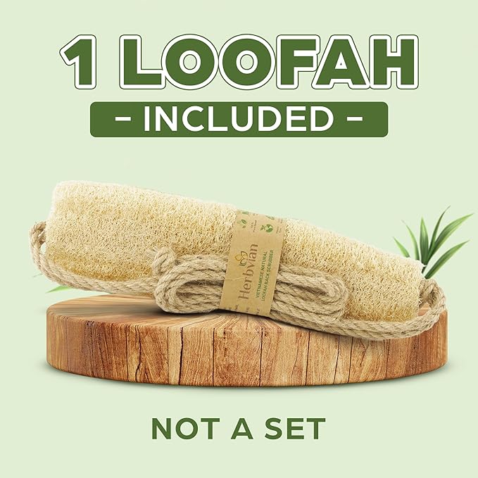 Vietnamese Natural Loofah Back Scrubber - 100% Plant-Based Exfoliation Shower Sponge, Handcrafted Whole Loofah Gourd with Jute Fiber Handle, Suitable for Men & Women (1-Pack)