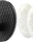 INNERNEED Food-Grade Silicone Body Scrubber Gentle Cleansing Brush with Exfoliating Net Sponge Bath Scrubbing Washcloth Case, More Hygienic and Well Lather (Black Set)
