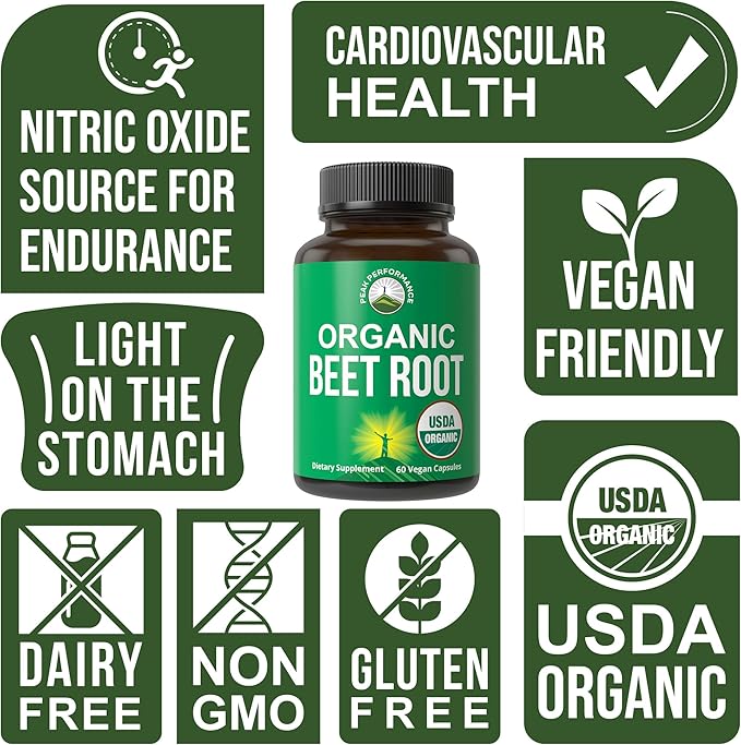 USDA Organic Beet Root Vegan Capsules. Beets Juice Powder Super Food Pills 1200 mg. Nitric Oxide Energy Boosting Beetroot Extract Capsules. Polyphenol Support Supplement for Women and Men