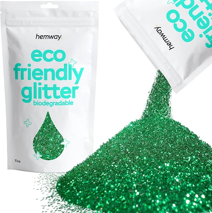 Hemway Eco Friendly Biodegradable Glitter 100g / 3.5oz Bio Cosmetic Safe Sparkle Vegan for Face, Eyeshadow, Body, Hair, Nail and Festival Makeup, Craft - Fine (1/64" 0.015" 0.4mm) - Emerald Green