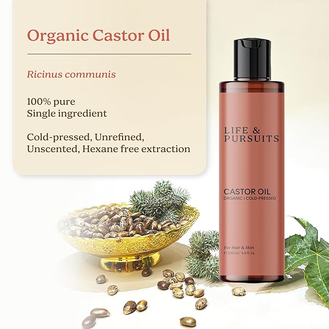 Life & Pursuits Organic Castor Oil 200 ml (Pack of 2), 100% Pure, Cold-pressed, Hexane Free Castor Oil for Skin, Scalp and Hair
