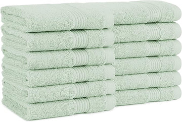 Arkwright Bath Washcloths 12 Pack - Super Soft 100% Cotton, 600 GSM Quick Dry & Absorbent, Luxury Face & Body Wash Cloth Towels for Hotels, Spa, and Vacation Rentals, Eucalyptus Green