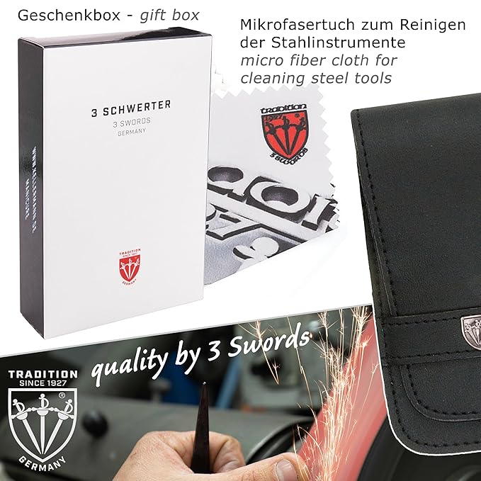 3 Swords Germany - brand quality 6 piece manicure pedicure grooming kit set for professional nail care with genuine leather case - Made in Germany