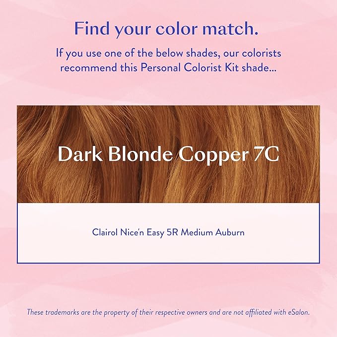 eSalon Permanent Hair Color & Hair Dye Complete Kit - Personal Colorist Kit for Up To 100% Gray Coverage for All Hair Types - Professional-Grade Ammonia-Free Hair Dye (Dark Blonde Copper 7C)