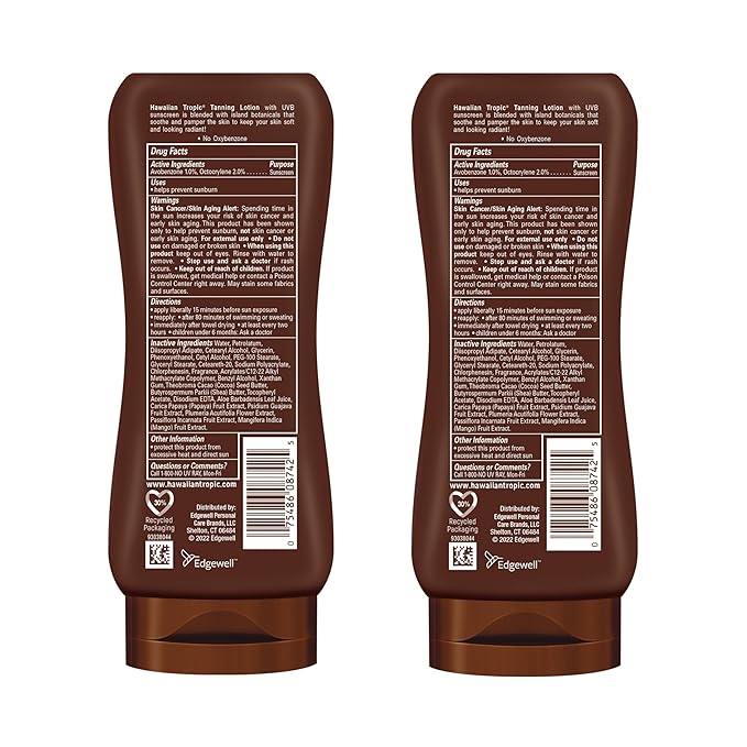 Hawaiian Tropic Island Tanning Lotion - Outdoor Tanning Lotion with SPF 4, Oxybenzone Free Sunscreen, 8oz, Twin Pack