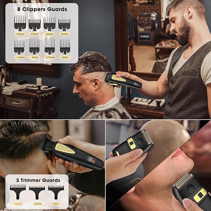 Zeuti Hair Clippers,Mens Beard Trimmer,Electric Razor for Men,Professional Hair Cutting Kit & Zero Gap T-Blade Trimmer & 7500 RPM Foil Shaver with LCD Display,Mens Gift