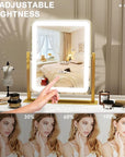 ROLOVE Vanity Mirror with Lights, 12.6"×15" LED Makeup Mirror, Lighted Makeup Mirror with Lights, Smart Touch Control Dimmable 3 Modes Light, Lighted Up Mirror for Makeup Desk, Gold