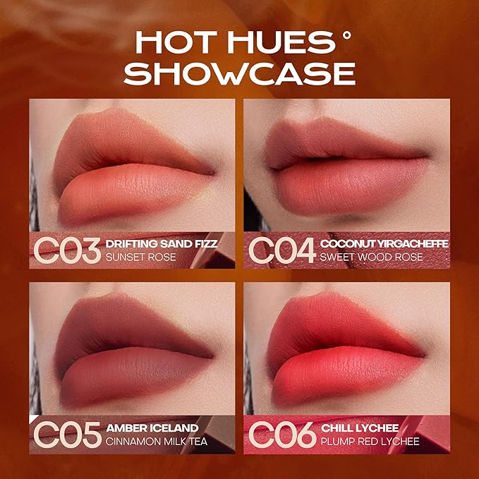 Mistine Lipstick Thai Latte Sheer Creamy Rouge Velevt Matte Finish Lipstick for Women Non-sticky C03 Drifting Sand Fizz 3.5g 1 Count