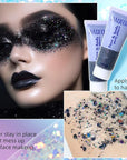 DAGEDA Body Glitter Gel, Face Glitters Body Gel Sequins Shimmer Liquid Eyeshadow, Chunky Glitter for Face Hair Nails, Holographic Cosmetic Laser Powder Festival Glitter Makeup 1.7oz (Black)