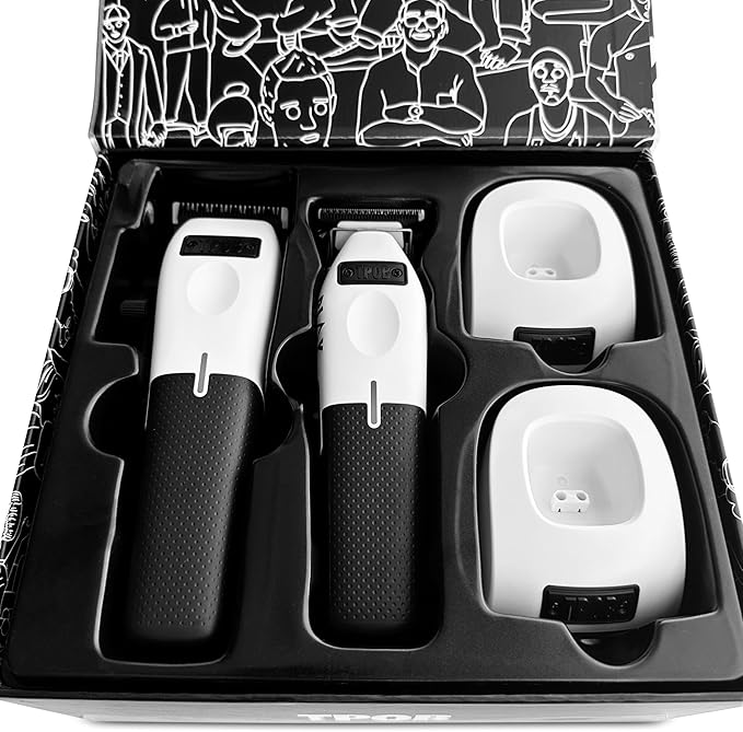 TPOB Play Barber Hair Clippers & Trimmer for Men 7500 RPM with Rubber Grips (White 2 Set)