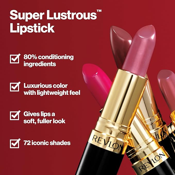 Revlon Super Lustrous Lipstick, Creamy Formula For Soft, Fuller-Looking Lips, Moisturized Feel, 440 Cherries in the Snow, 0.15 oz