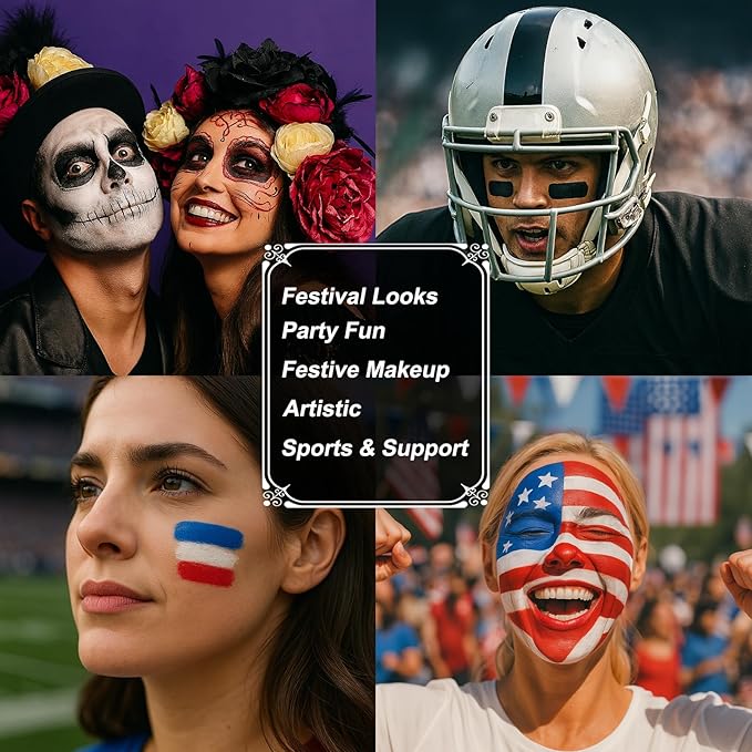 BOBISUKA Black Face Body Paint Stick, Sweatproof Eye Black Stick for Baseball Football Softball Sports – Waterproof Face Painting for Skull Joker Vampire Halloween SFX Makeup Cosplay