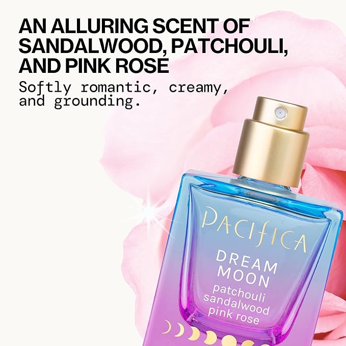 Pacifica Dream Moon Womens Spray Perfume 1 fl oz – Long-Lasting Floral Woody Fragrance for Her - Rose, Patchouli, Sandalwood – 100% Vegan, Cruelty-Free, Phthalate-Free Fragrance