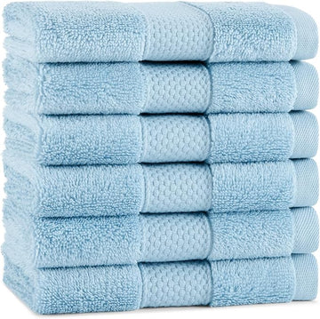 Aston & Arden Egyptian Wash Cloths - Pack of 6 - Oversized Ultra Soft Thick & Absorbent, 100% Ringspun Egyptian Cotton Bathroom Towel for Spa, Hotel, 600 GSM, 13 x 13 in, Blue