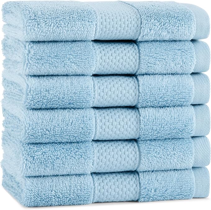 Aston & Arden Egyptian Wash Cloths - Pack of 6 - Oversized Ultra Soft Thick & Absorbent, 100% Ringspun Egyptian Cotton Bathroom Towel for Spa, Hotel, 600 GSM, 13 x 13 in, Blue