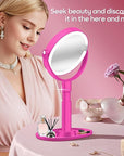 B Beauty Planet Makeup Mirror with Lights, Lighted Magnifying Mirror 30X with 3 Lighting and Adjustable Brightness, 2-Sided Height Adjustable Vanity Mirror for Bathroom, Gifts for Women Hot Pink