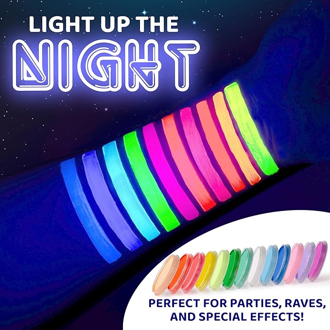 Blue Squid Face Paint Water Based Single Cake Professional Face Paint & Body Paint - Water Activated, Kids Adults Face Painting for Costume, Halloween Makeup, Cosplay - Neon White Face Paint 30g