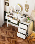 WinZo 36" Vanity Desk with Mirror and 3 Light Modes, Dressing Table Set with 5 Sliding Drawers, Makeup Desk with Charging Station, Modern Vanity for Small Spaces & Bedroom, White