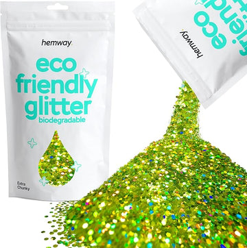 Hemway Eco Friendly Biodegradable Glitter 100g / 3.5oz Bio Cosmetic Safe Sparkle Vegan for Face, Eyeshadow, Body, Hair, Nail and Festival - Extra Chunky (1/24" 0.040" 1mm) - Lime Green Holographic