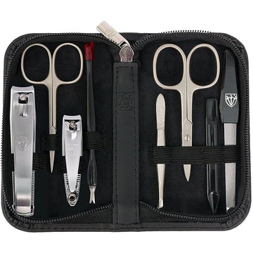 3 Swords Germany – brand quality 8 piece manicure pedicure grooming kit set for professional nail care with genuine leather case black - Made in Germany