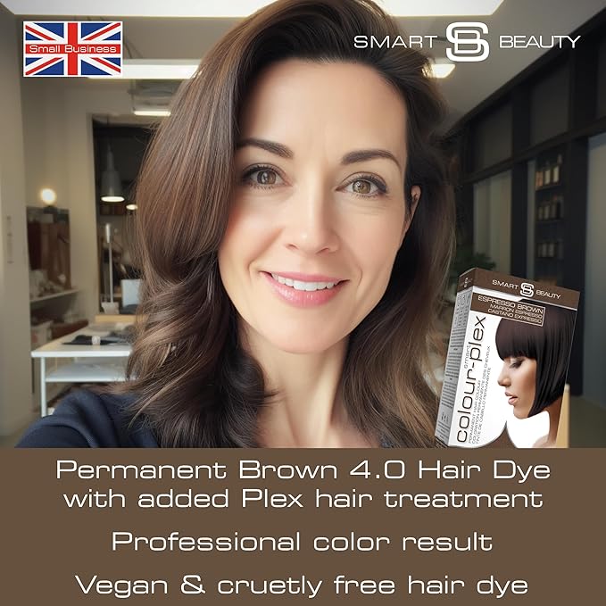 Smart Beauty Espresso Brown Hair Dye Permanent with Plex Anti-Breakage Technology that Protects Rebuilds Restores Hair Structure, Permanent Hair Colour, Brown Hair Dye, Vegan, Cruelty Free