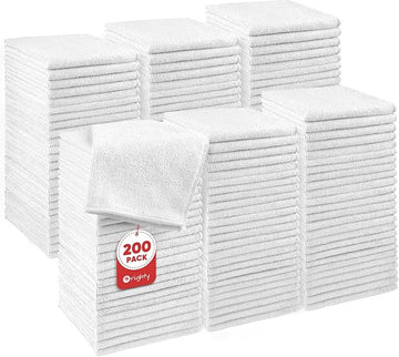 Orighty Wash Cloths Bulk Towels Set 200 Pack, Highly Absorbent and Soft Feel Microfiber Face Cloths, Multi-Purpose White Washcloths & Hand Towels for Bathroom, Hotel, Spa, and Gym, 12x12 Inch