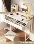 Vanity Desk, Small Vanity Desk with Power Outlet, Makeup Desk with Drawers and Cabinets, Vanity Set with Storage Shelves for Bedroom, No Mirror, White