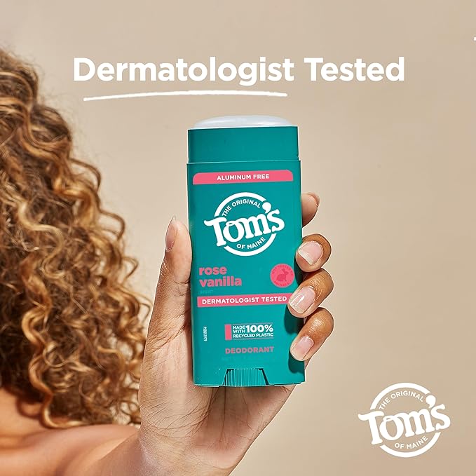 Tom's of Maine Rose Vanilla Aluminum Free Natural Deodorant For Women & Men | Goes on Clear | Odor & Wetness Protection | Naturally Derived and Moisture-Locking Ingredients | 3.25 oz (2 Pack)