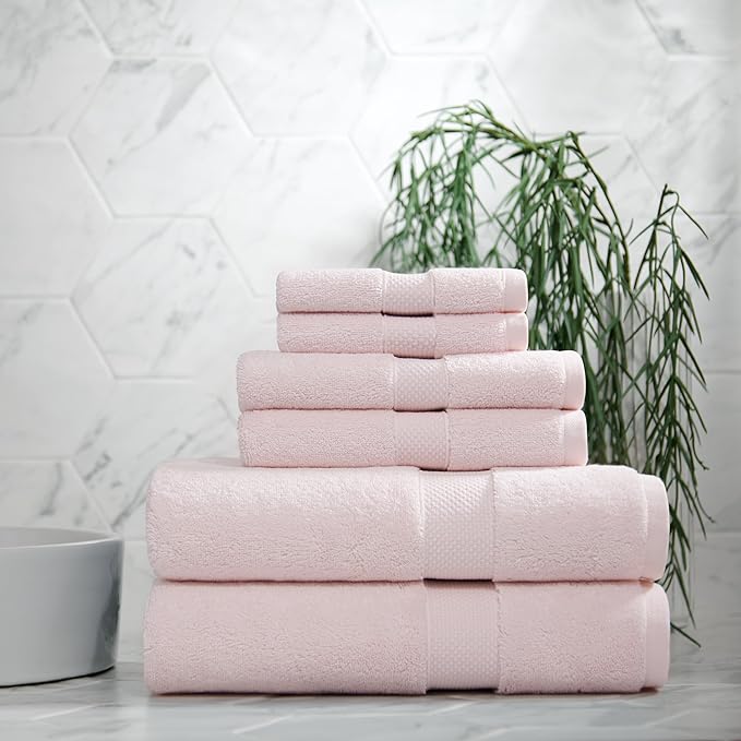 Aston & Arden Egyptian Wash Cloths - Pack of 6 - Oversized Ultra Soft Thick & Absorbent, 100% Ringspun Egyptian Cotton Bathroom Towel for Spa, Hotel, 600 GSM, 13 x 13 in, Pink