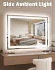 ROLOVE 38"x28" Inch Large Lighted Vanity Mirror, 3-Color Lighting & Dimmable Modes, LED Makeup Mirror for Bathroom/Dressing Room (Wall/Tabletop Mount, White)