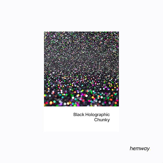 Hemway Eco Friendly Biodegradable Glitter 100g / 3.5oz Bio Cosmetic Safe Sparkle Vegan for Face, Eyeshadow, Body, Hair, Nail and Festival Makeup - Chunky (1/40" 0.025" 0.6mm) - Black Holographic