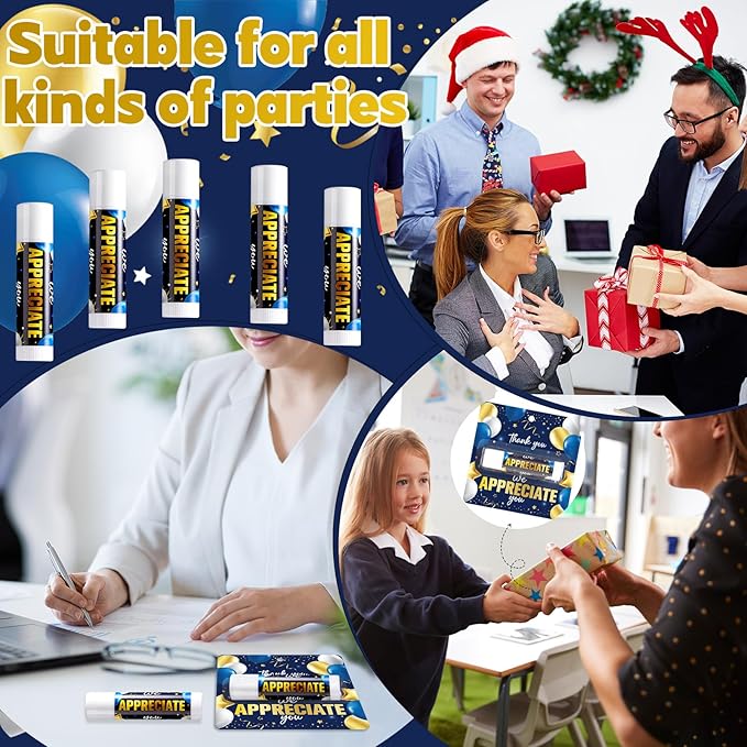 5 Pack Thank You Lip Balm Gifts Bulk, Blue Gold Moisturizing Nourishing Lip Balm Gifts, Appreciation Party Favor for Women Man Coworker Employee We Appreciate You Baby Shower Birthday Party Supplies