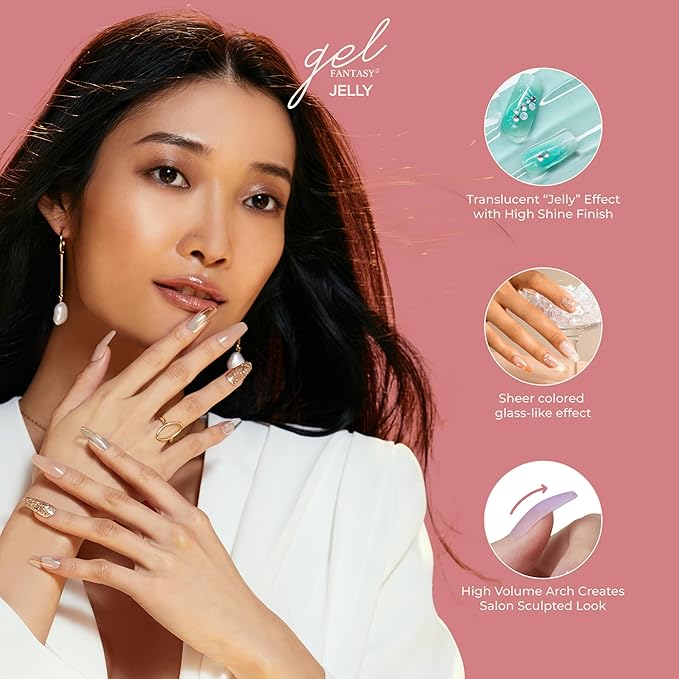 KISS Gel Fantasy, Press-On Nails, Nail glue included, 'One Day Jelly', Light Purple, Medium Size, Almond Shape, Includes 28 Nails, 2G Glue, 1 Manicure Stick, 1 Mini File