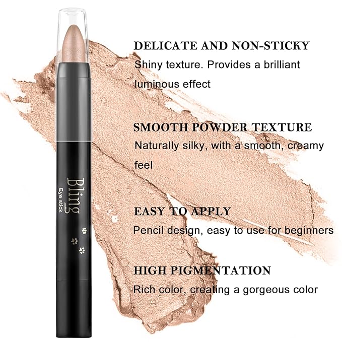 Boobeen Waterproof Eyeshadow Stick - Shimmer Cream Eyeshadow Pen for Easy Glitter Eye Makeup