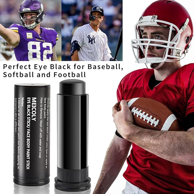 MEICOLY 3pcs Eye Black Stick for Sports,Easy to Color Athletes Black EyeBlack, Sporting Face Paint for Baseball Softball Football Lacrosse,Smooth Easy to Apply Halloween Face Body Paint Stick,1.5Oz