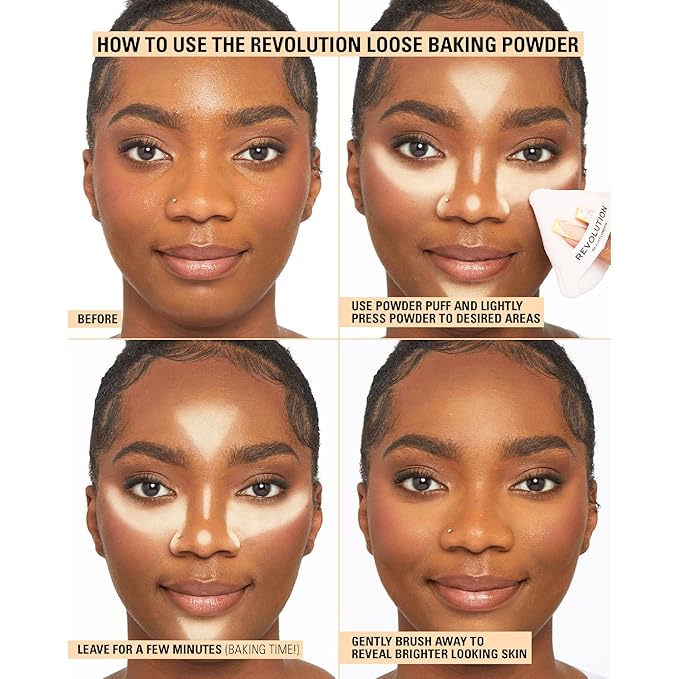Revolution, Loose Baking Powder, Makeup Setting Powder, Long-Lasting Coverage, Mattifies & Reduces Shine, Rose, 1.12 oz