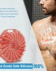 Silicone Body Scrubber, Exfoliating Shower Scrubber, Non-Slip Handle for Easy Cleaning, Travel Friendly (Pink)