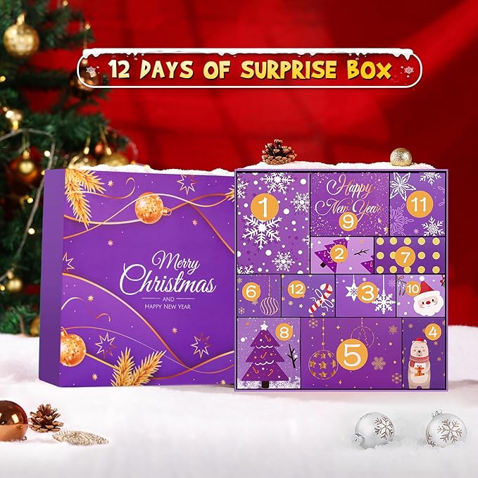 Advent Calendar 2025 Women-12 Days of Christmas Advent Calendars for Adult Women and Teen Girls, Luxury Spa Self Care Christmas Gifts Basket Countdown Calendar for Mom Wife Girlfriend Purple