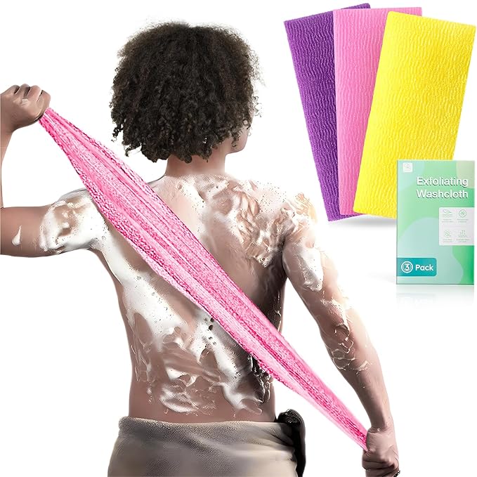 3 Pieces Exfoliating Washcloth Shower Towel African Net Sponge Japanese Wash Cloth Face Exfoliating Sponge Loofah Exfoliating Body Scrubber for Body Exfoliation