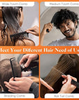 SALONSILK 4PCS Professional Comb Set, Wide Tooth Rat Tail Fine Tooth Hair Combs, Braiding Cutting Barber Styling Curly Parting Set for Men and Women
