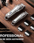 SUPRENT® PRO Professional Hair Clippers for Men- Hair Cutting Kit & Zero Gap T-Blade Trimmer Combo- Cordless Barber Clipper Set with LED Display for Mens Gifts (Silver)