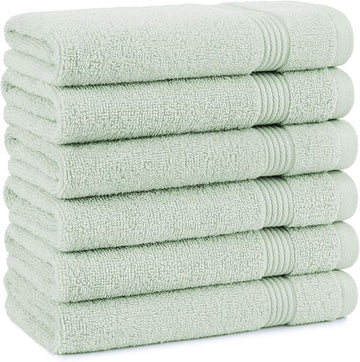 Arkwright Bathroom Hand Towels Set of 6 - Super Soft 100% Cotton, 600 GSM Quick Dry & Absorbent, Luxury Bath Essentials for Hotels, Spa, Hosts, and Vacation Rentals, Eucalyptus Green