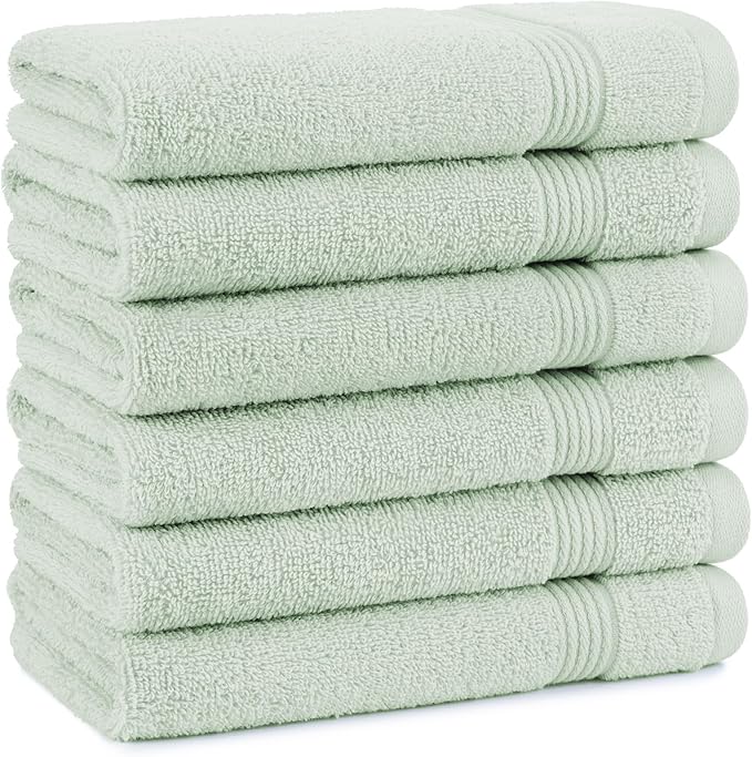 Arkwright Bathroom Hand Towels Set of 6 - Super Soft 100% Cotton, 600 GSM Quick Dry & Absorbent, Luxury Bath Essentials for Hotels, Spa, Hosts, and Vacation Rentals, Eucalyptus Green