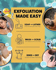 GOSHI Exfoliating Shower Sponge - Rip-Resistant, Rapid-Drying Exfoliating Bath Sponge for All Skin Types - Grey - Made in Japan