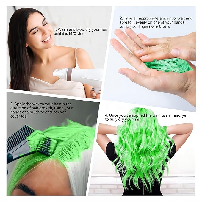 Temporary Green Hair Spray Color Wax 4.23 oz, Instant Natural Hairstyle Cream Dye, Disposable Coloring Mud for Men Women Youth, Washable Styling Pomades, Party Cosplay DIY Halloween