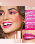 Oulac 3PCS Pink Lipstick Set | Metallic Lipstick, Moisturizing Lipstick, Lip Liner Stick | Smooth & Vegan | Ideal for Makeup Enthusiasts